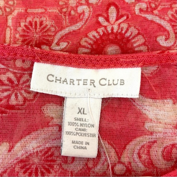 Charter Club Y2K Mykonos Sheer Mesh Damask Print 3/4 Sleeve Top Pink XL NEW - Picture 7 of 12